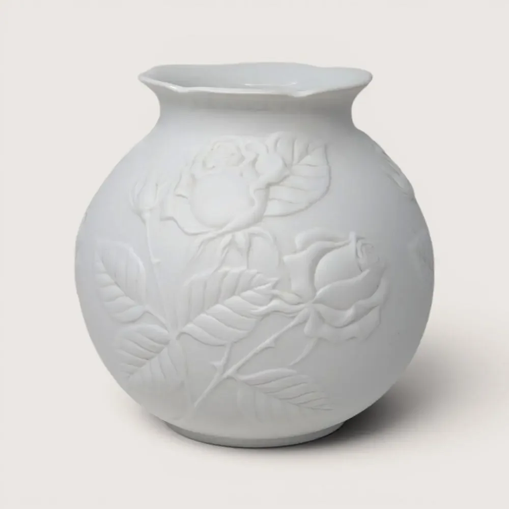 1980s Kaiser Embossed Rose Floral White Porcelain Bisque Vase